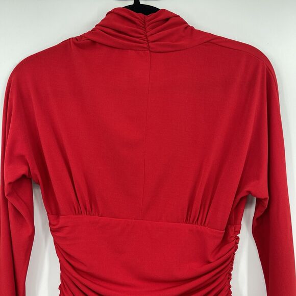 Boston Proper Womens Dress Size XSmall Red Long Sleeve Ruched Stretch Bodycon - Picture 6 of 10